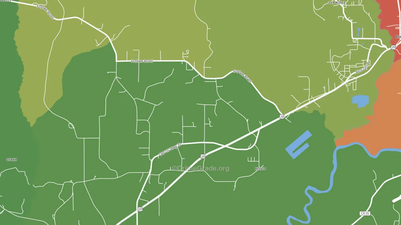 Keego, AL Map of Theft Rates