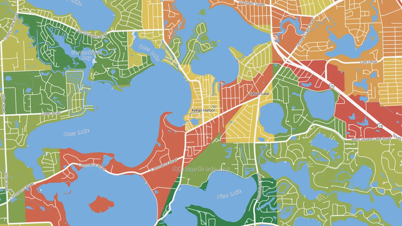 Keego Harbor, MI Map of Theft Rates