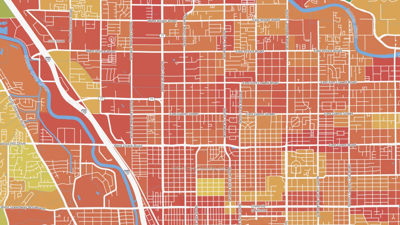 Keeling, Tucson, AZ Map of Theft Rates