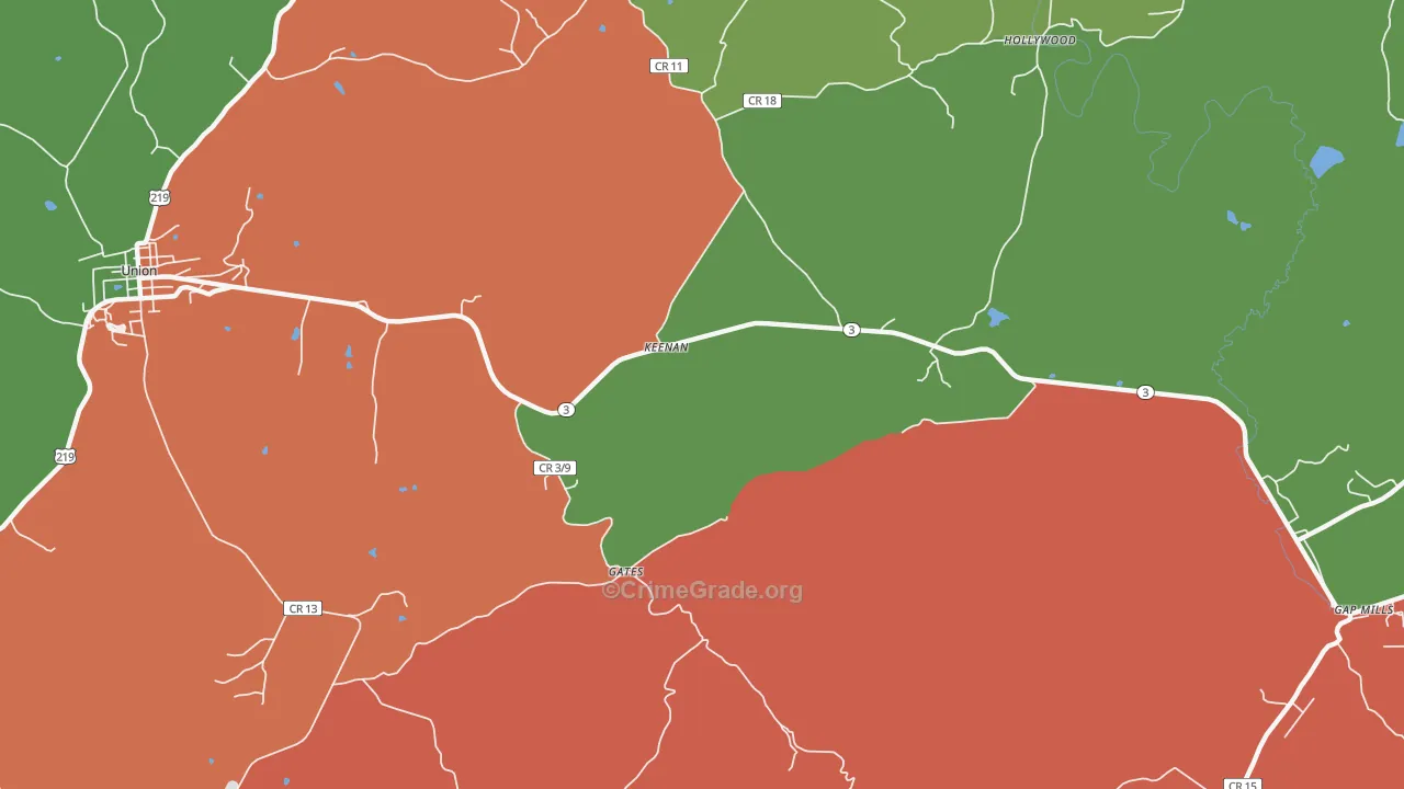 Keenan, WV Map of Theft Rates