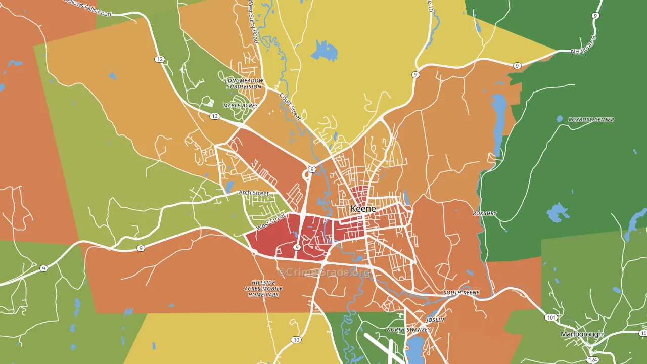 Keene, NH Map of Theft Rates