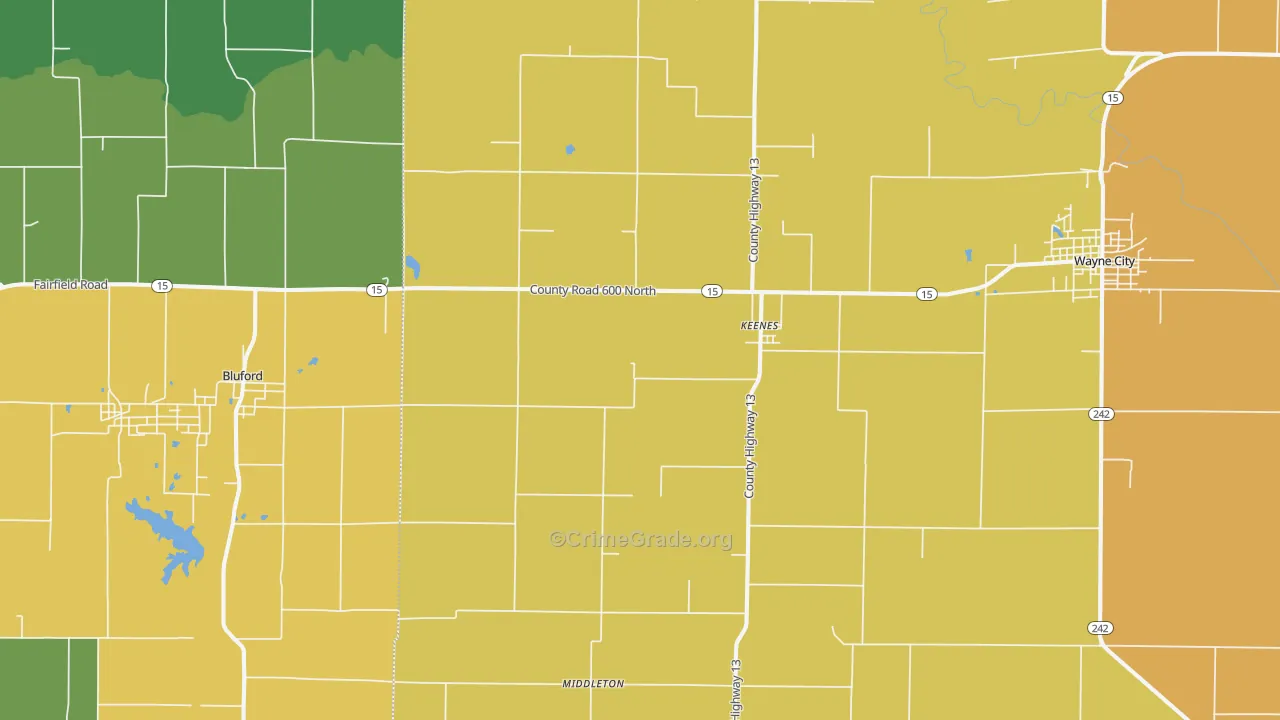 Keenes, IL Map of Theft Rates