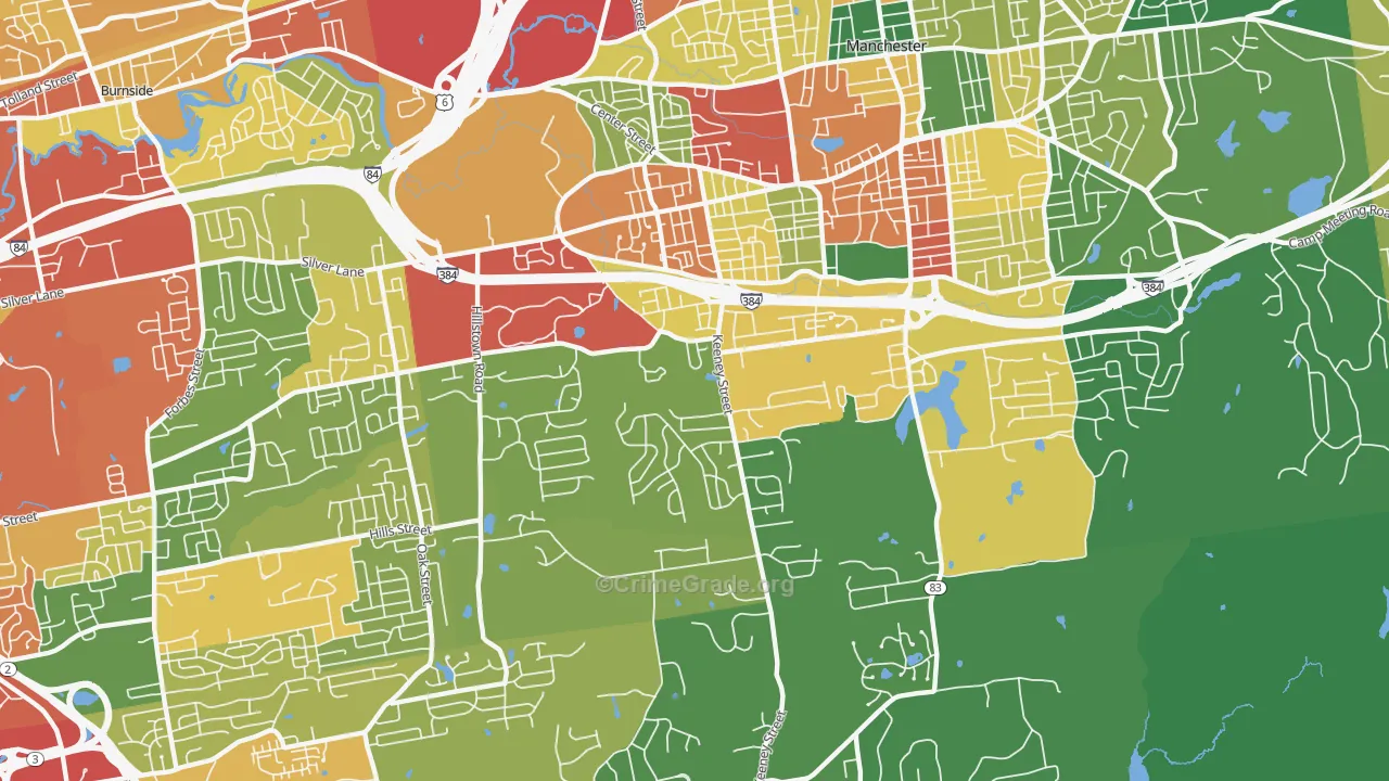 Keeney, Manchester, CT Map of Theft Rates