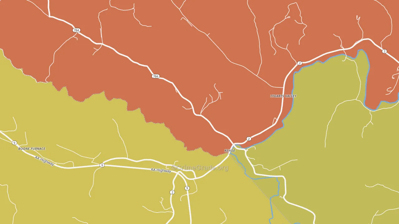 Kehoe, KY Map of Theft Rates