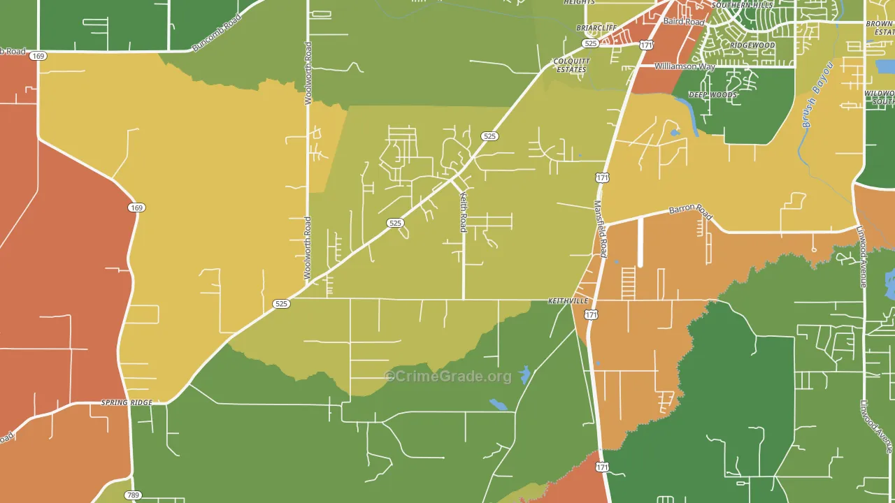 Keithville, LA Map of Theft Rates