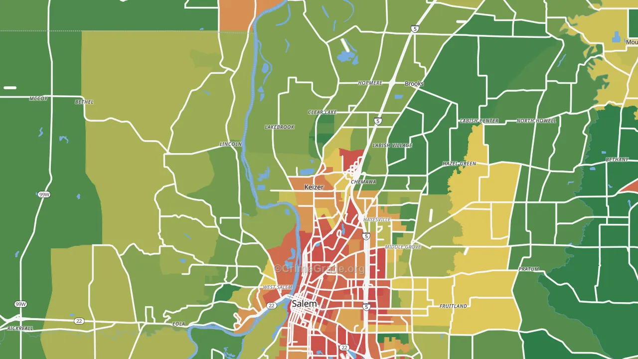 Keizer, OR Map of Theft Rates
