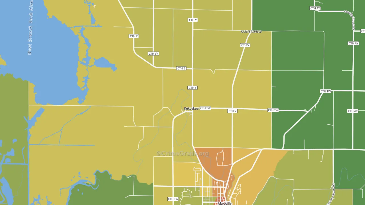 Kekoskee, WI Map of Theft Rates