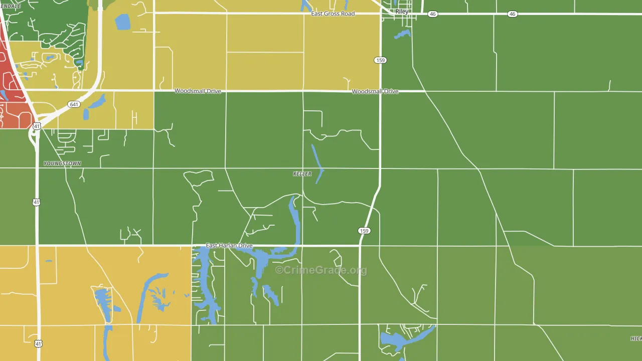 Keller, IN Map of Theft Rates