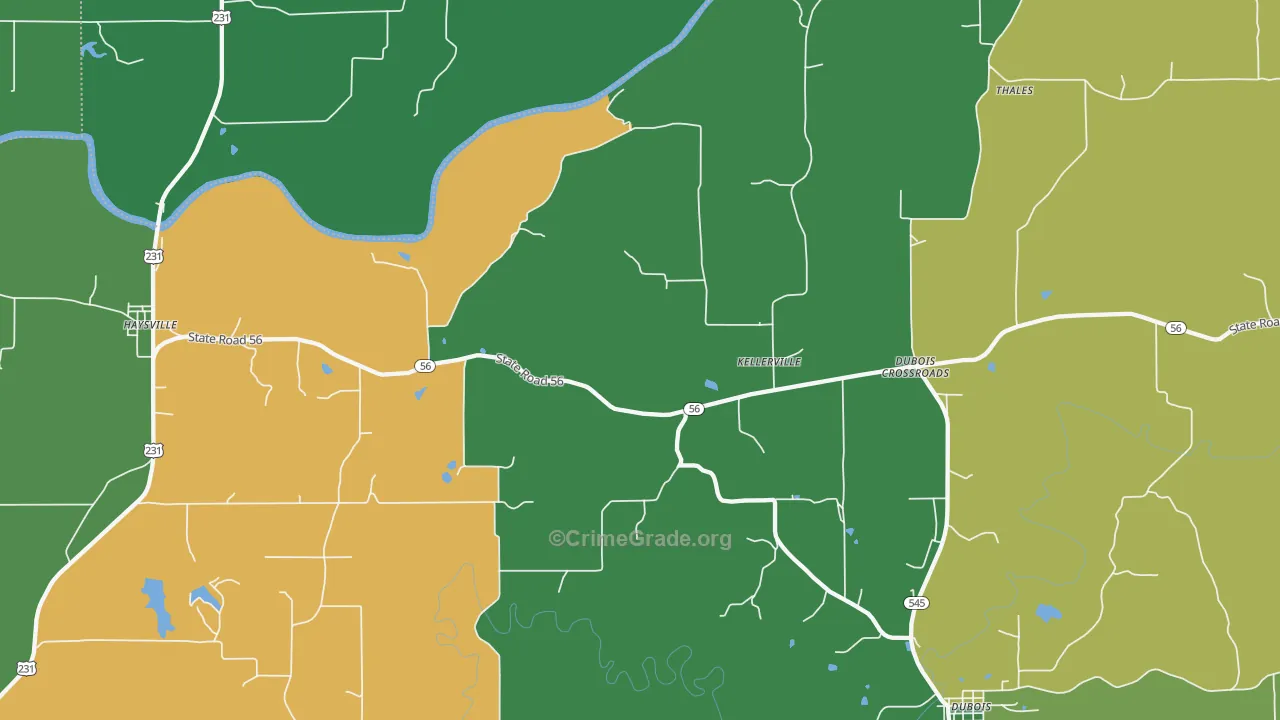 Kellerville, IN Map of Theft Rates
