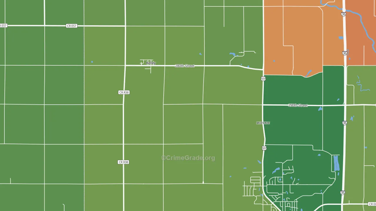 Kelley, IA Map of Theft Rates