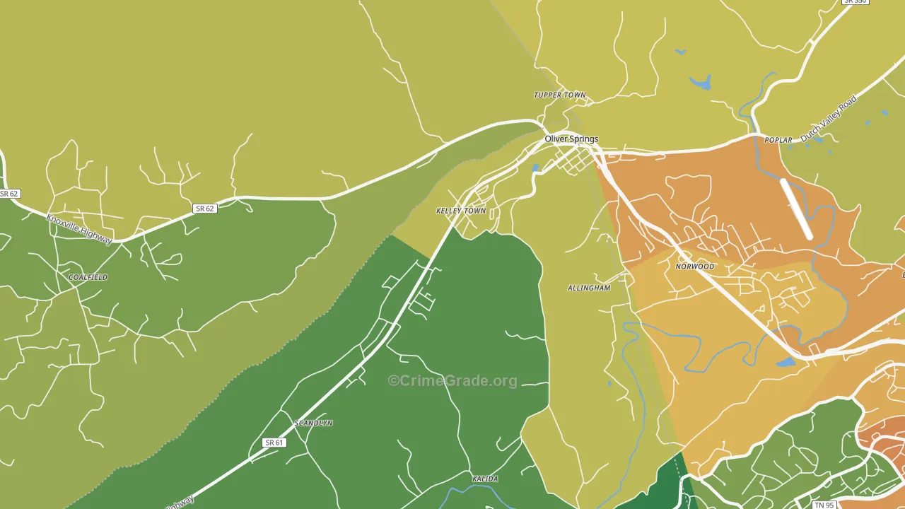 Kelley Town, TN Map of Theft Rates