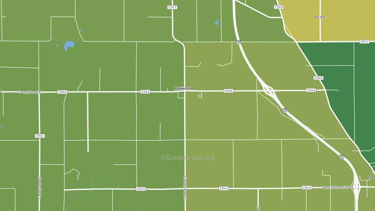Kellnersville, WI Map of Theft Rates
