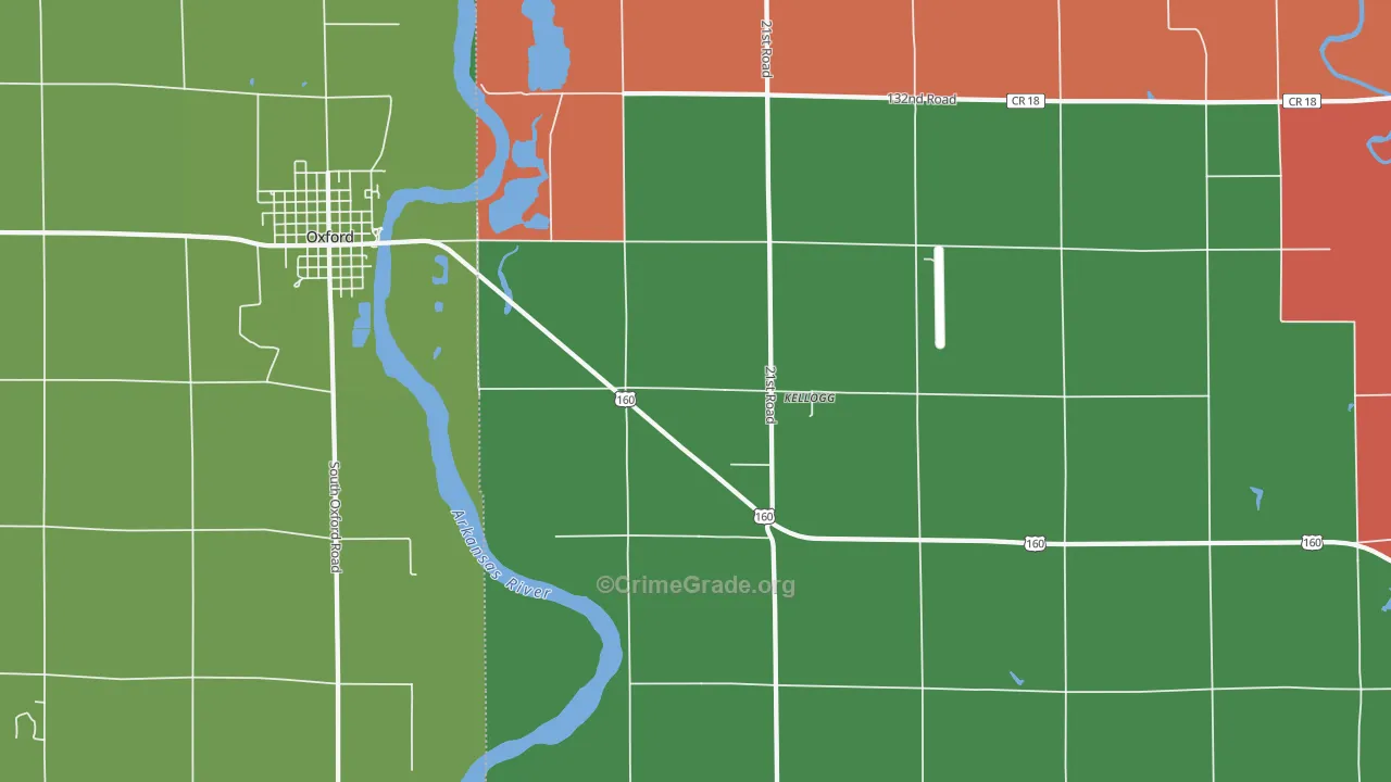 Kellogg, KS Map of Theft Rates