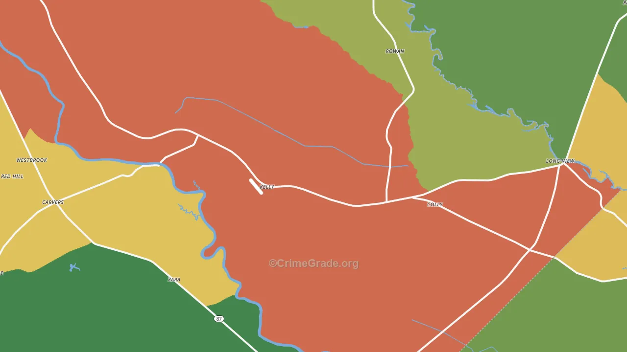 Kelly, NC Map of Theft Rates