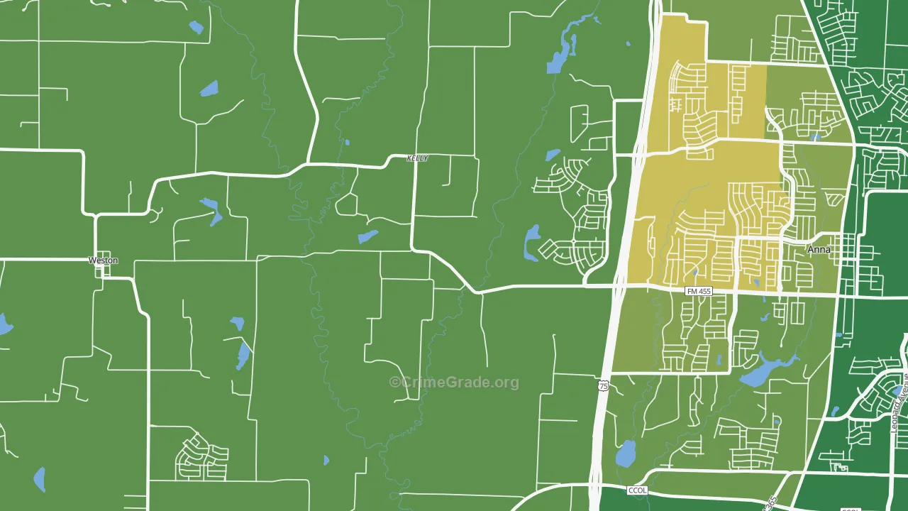 Kelly, TX Map of Theft Rates