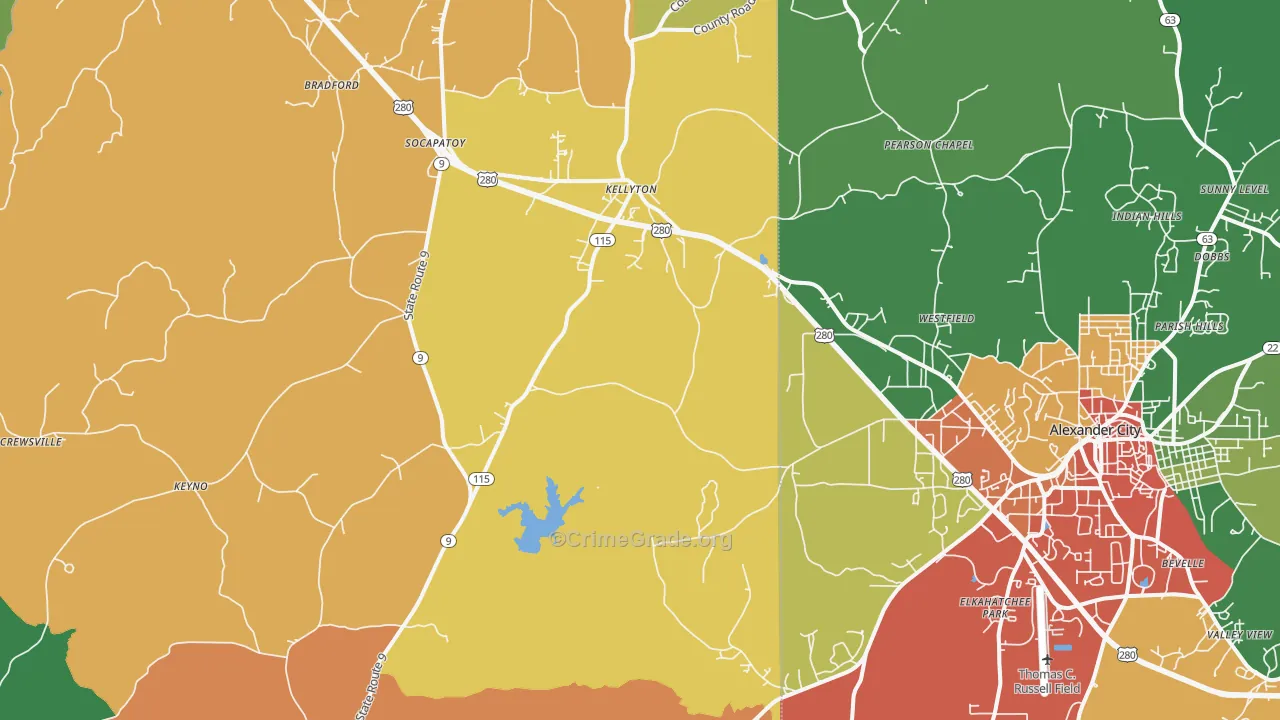 Kellyton, AL Map of Theft Rates