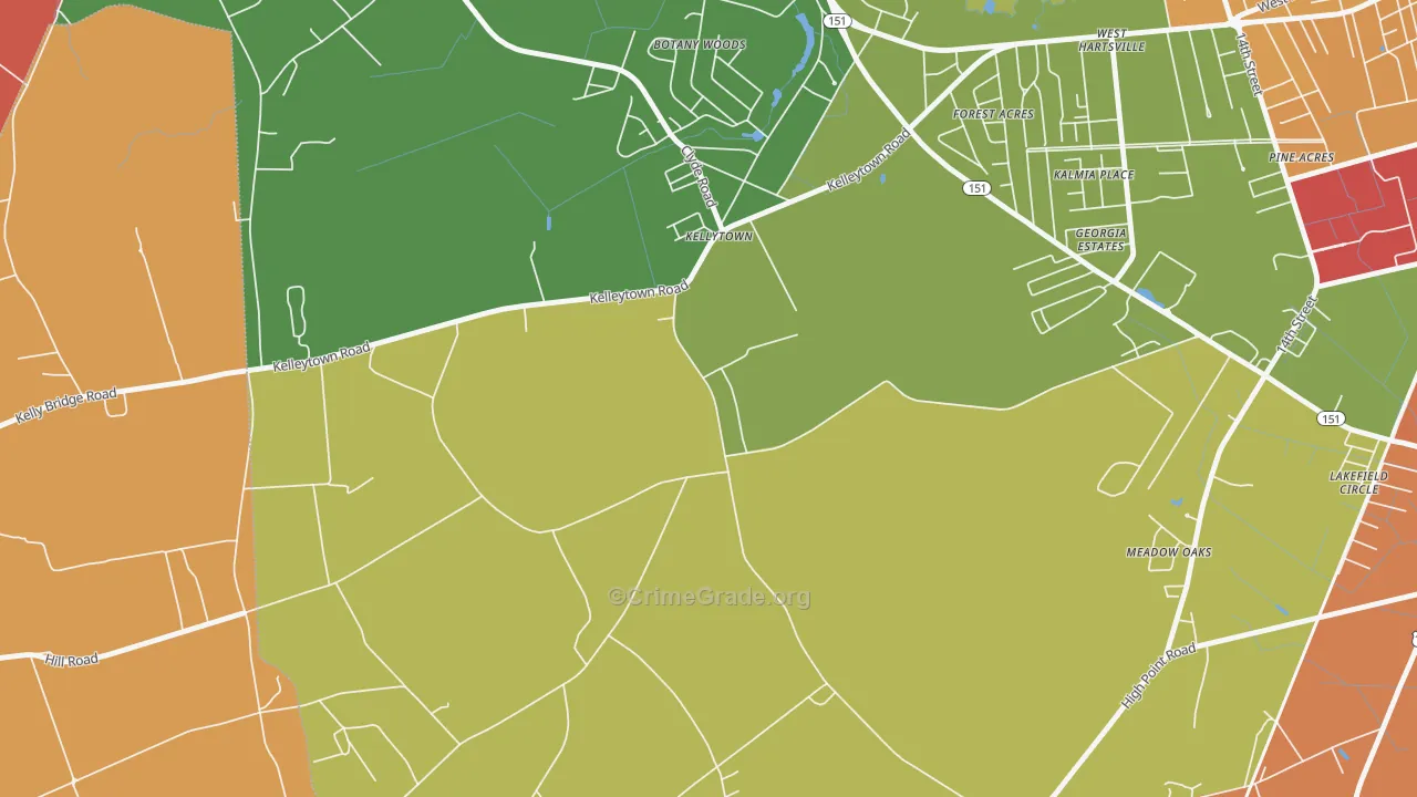 Kellytown, SC Map of Theft Rates