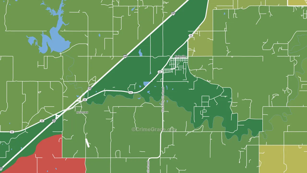 Kellyville, OK Map of Theft Rates