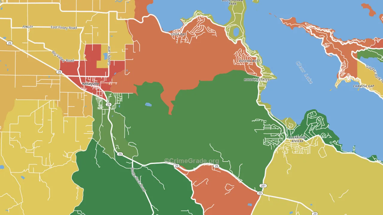 Kelseyville, CA Map of Theft Rates