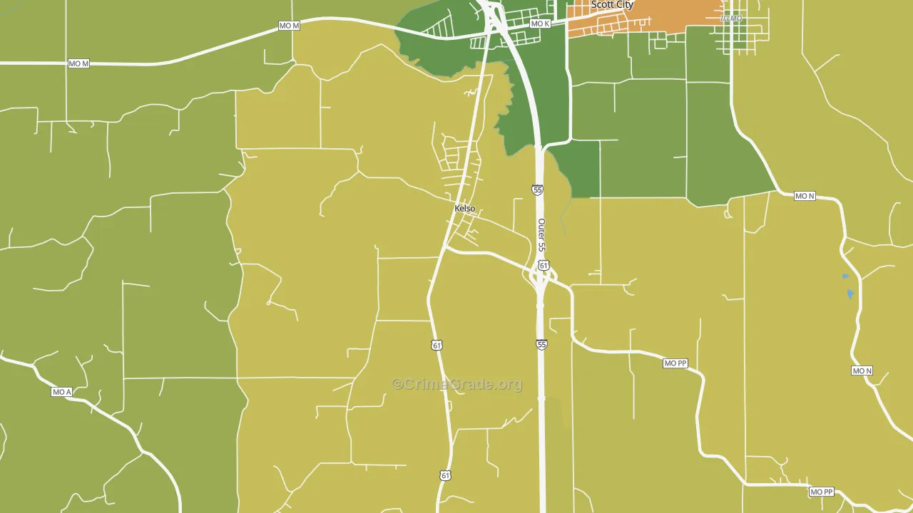 Kelso, MO Map of Theft Rates