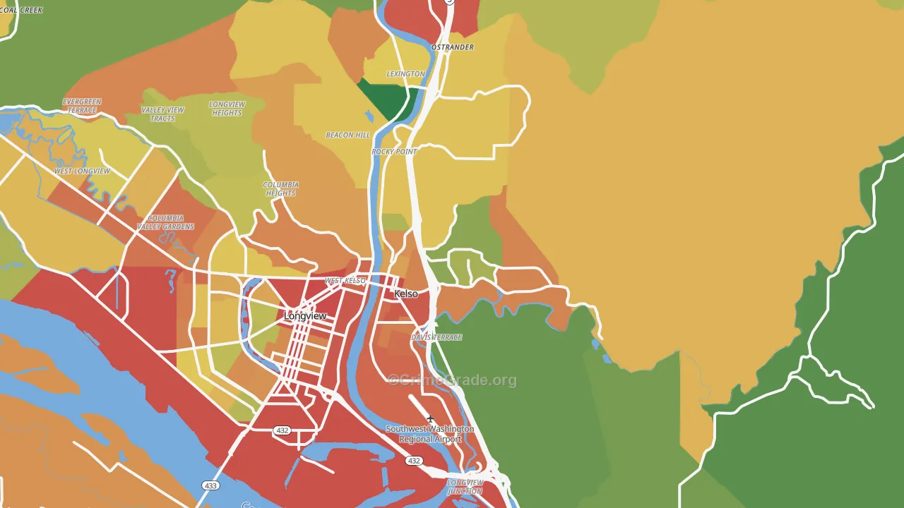 Kelso, WA Map of Theft Rates