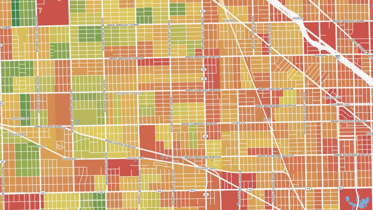 Kelvyn Grove, Chicago, IL Map of Theft Rates