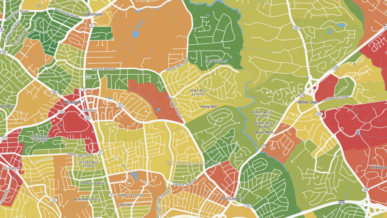 Kemp Mill, MD Map of Theft Rates