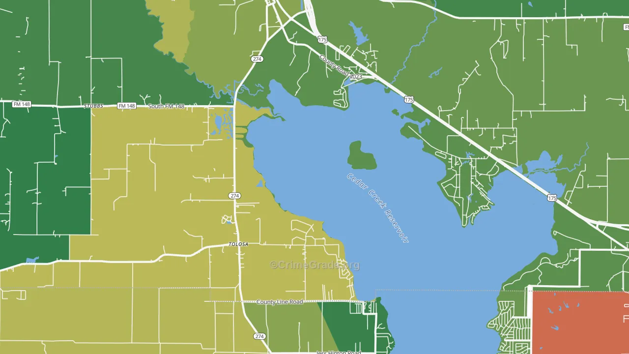 Kemp, TX Map of Theft Rates