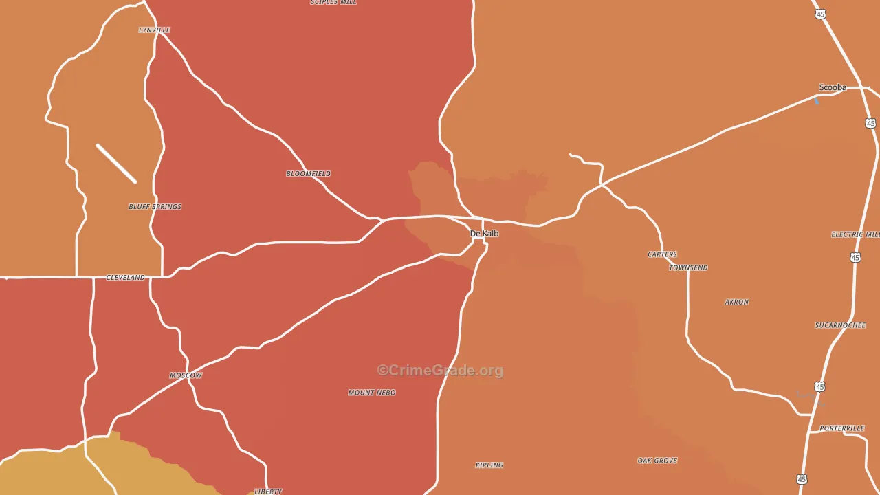 Kemper County, MS Map of Theft Rates