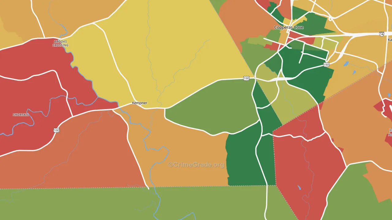 Kempner, TX Map of Theft Rates