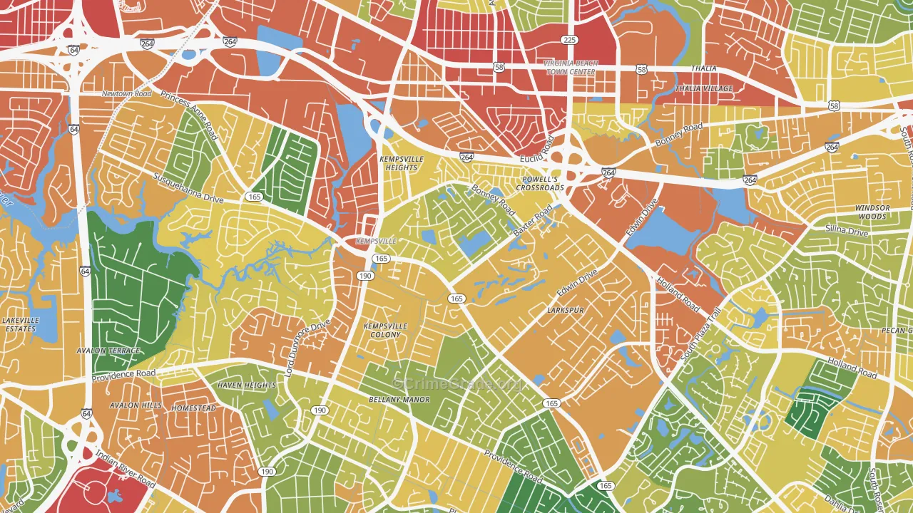 Kempsville Gardens, Virginia Beach, VA Map of Theft Rates