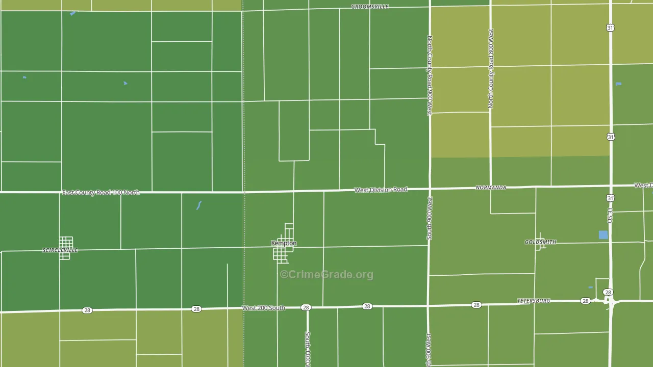 Kempton, IN Map of Theft Rates