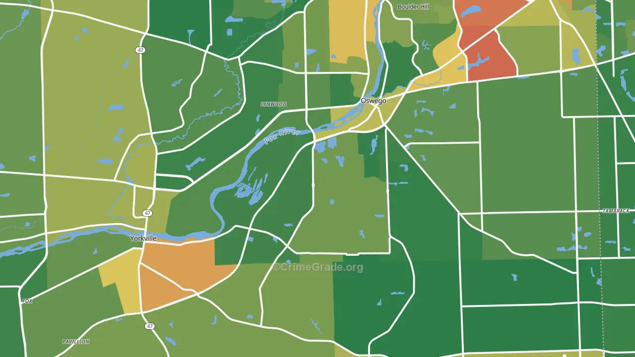 Kendall County, IL Map of Theft Rates