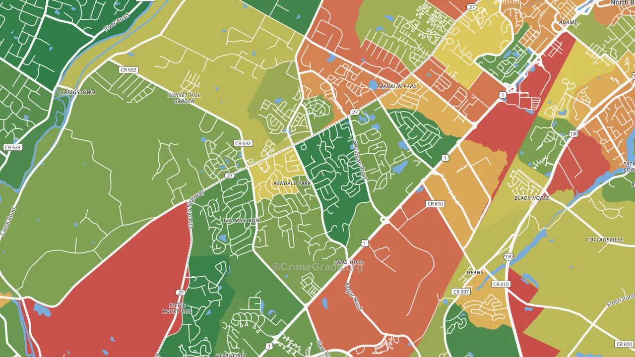 Kendall Park, NJ Map of Theft Rates