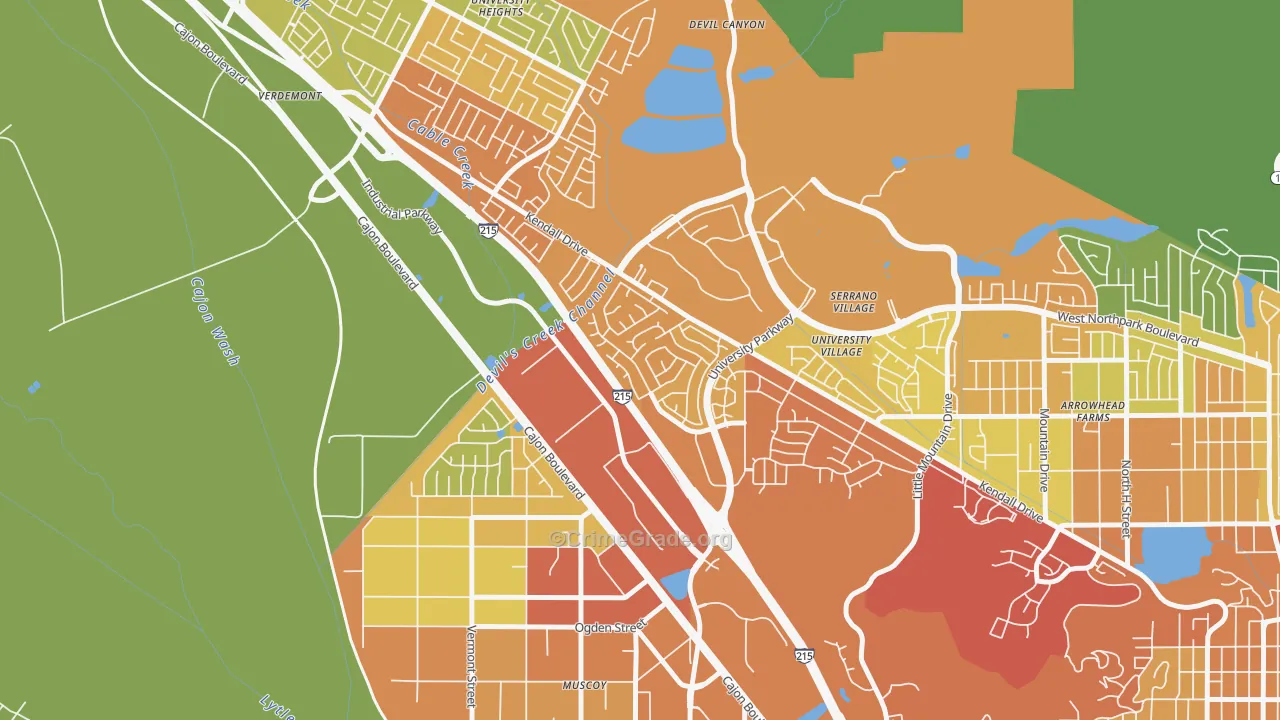 Kendall, San Bernardino, CA Map of Theft Rates