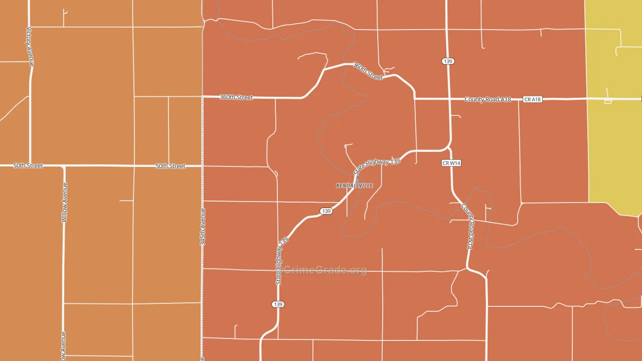 Kendallville, IA Map of Theft Rates