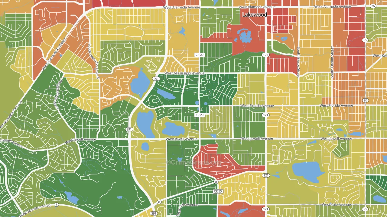 Kendrick Lake, Lakewood, CO Map of Theft Rates