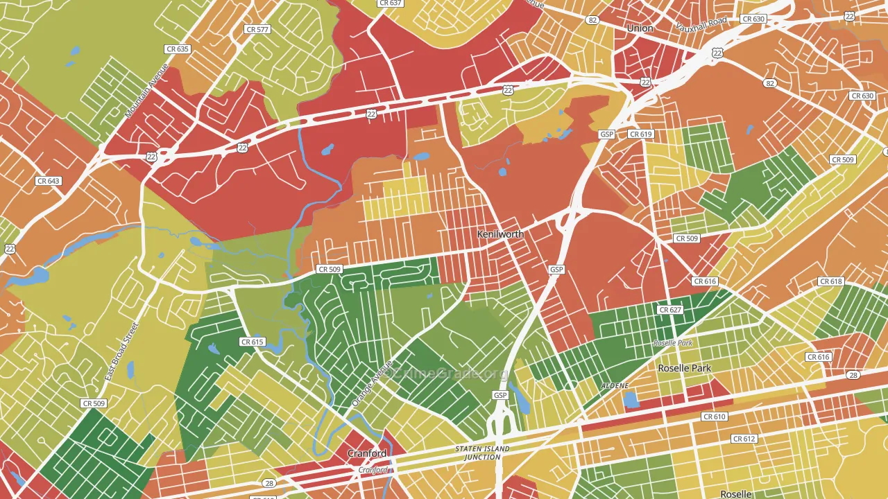 Kenilworth, NJ Map of Theft Rates