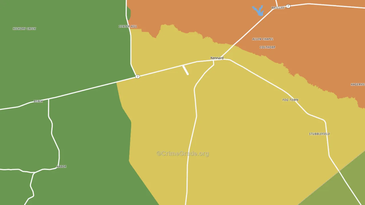 Kennard, TX Map of Theft Rates