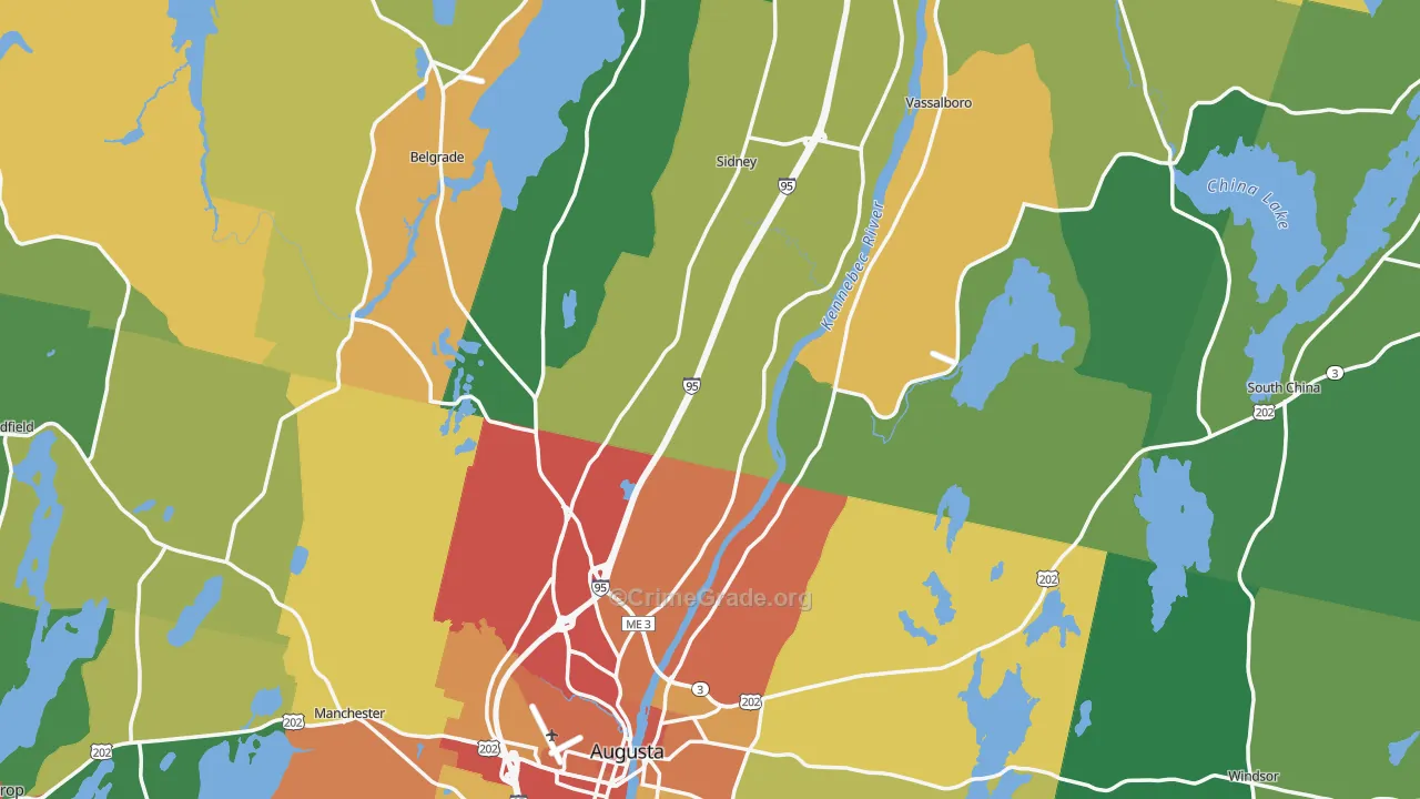 Kennebec County, ME Map of Theft Rates