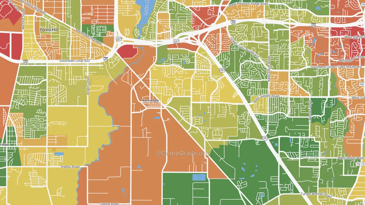Kennedale, TX Map of Theft Rates