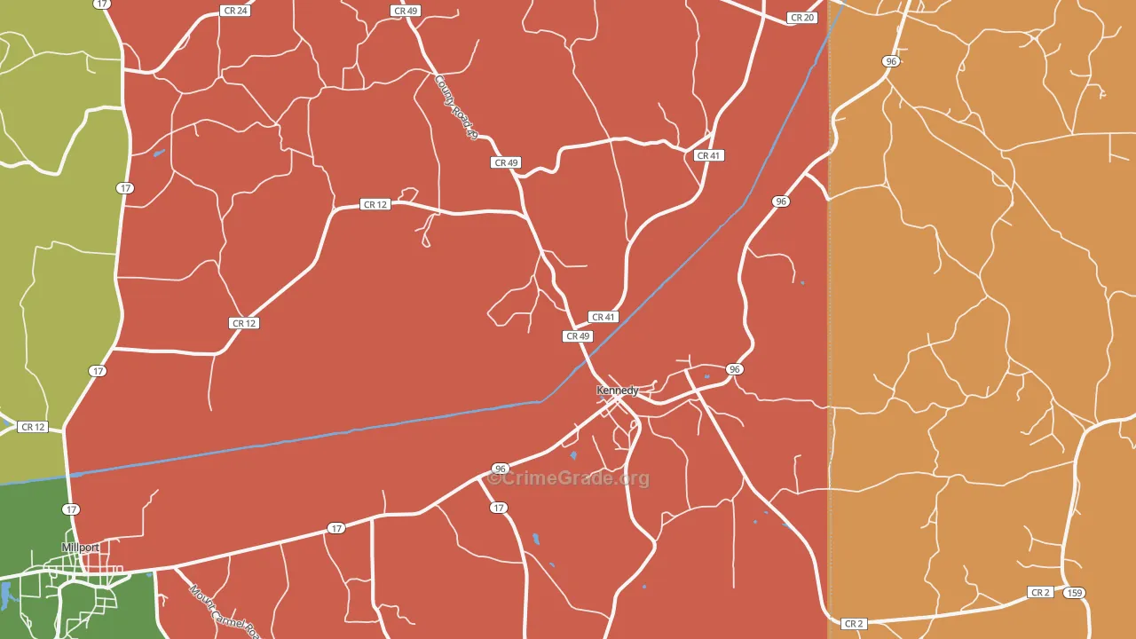 Kennedy, AL Map of Theft Rates