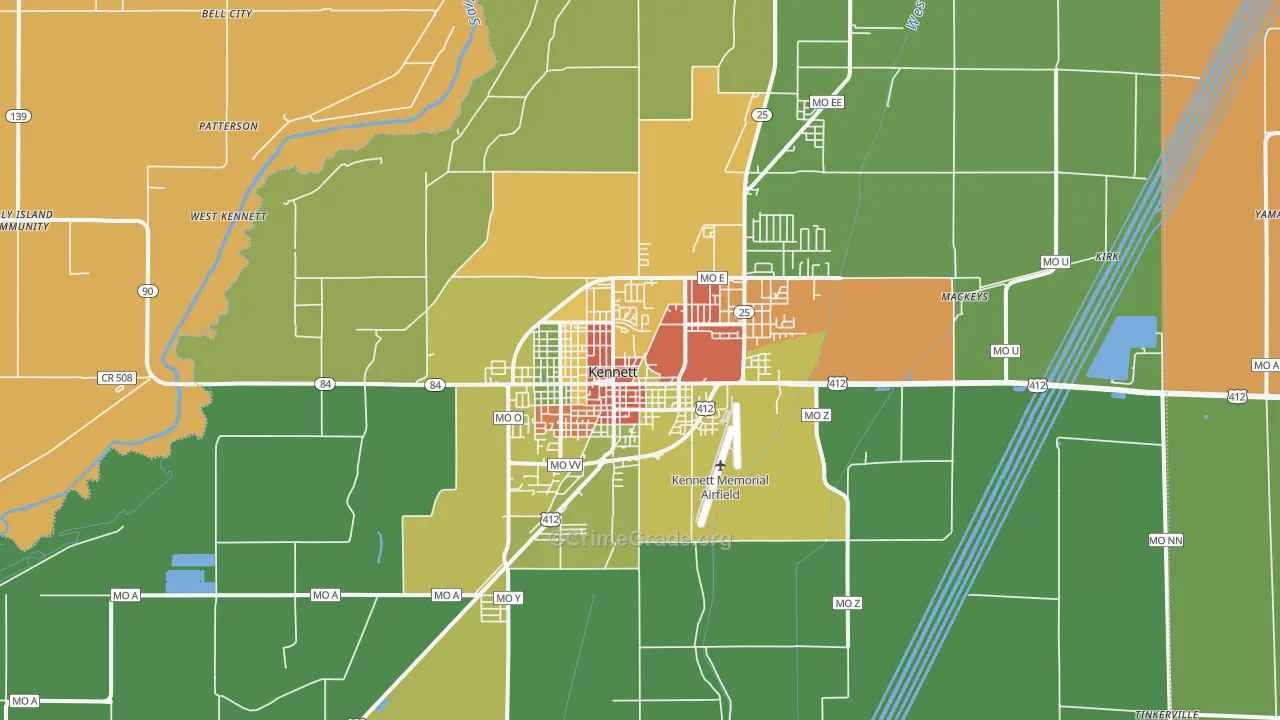 Kennett, MO Map of Theft Rates