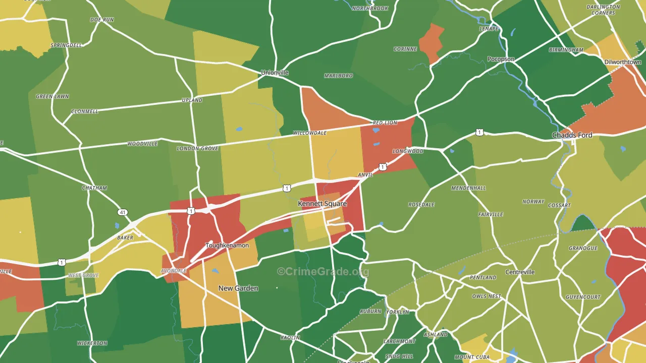 Kennett Square, PA Map of Theft Rates