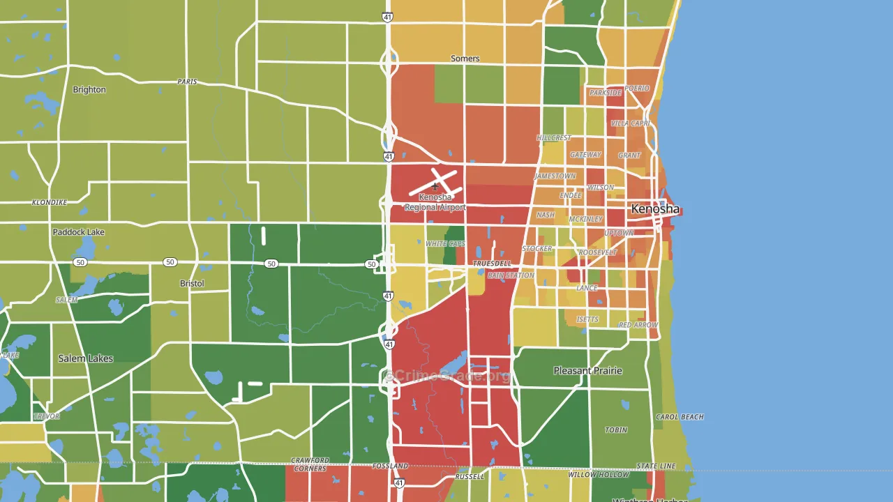 Kenosha County, WI Map of Theft Rates