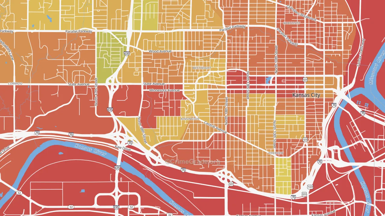 Kensington, Kansas City, KS Map of Theft Rates