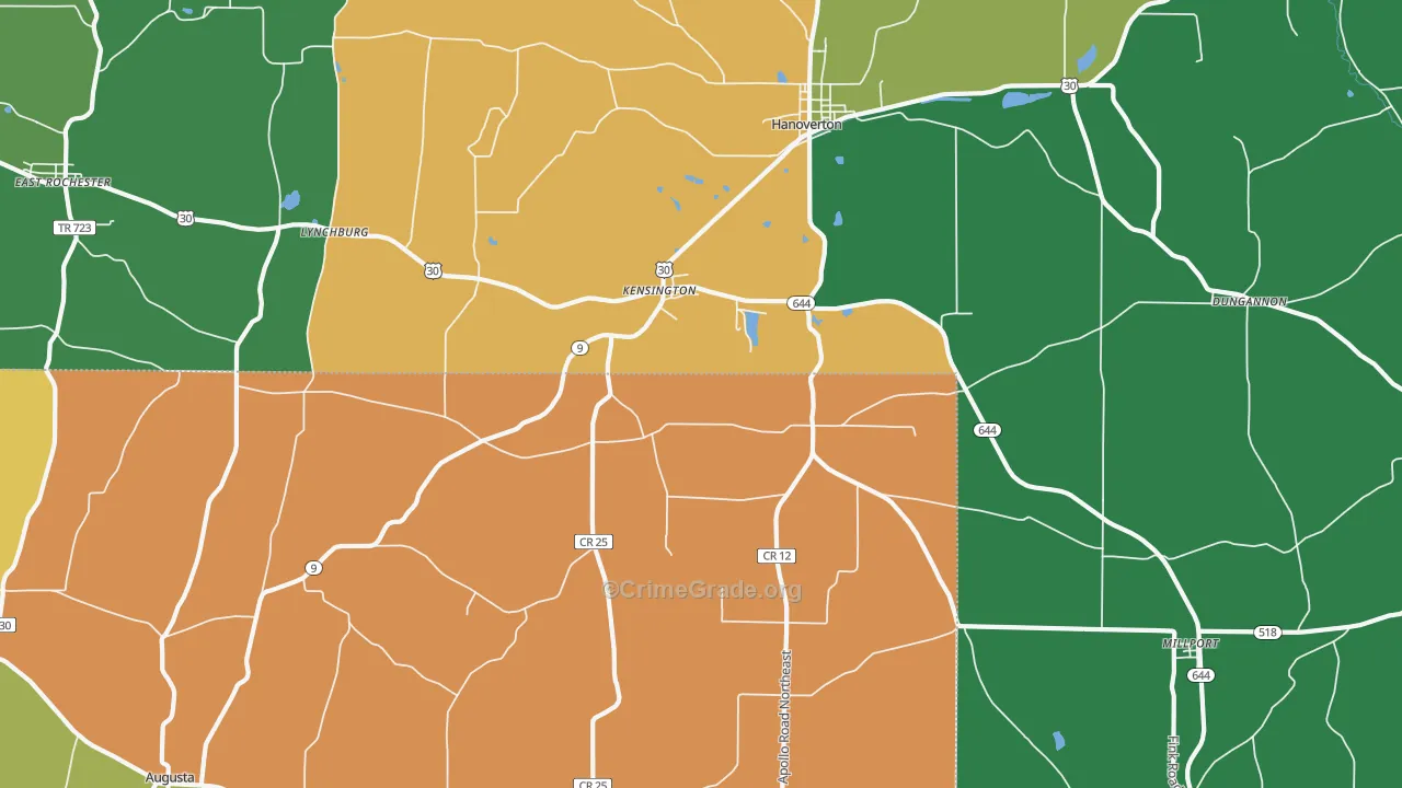 Kensington, OH Map of Theft Rates