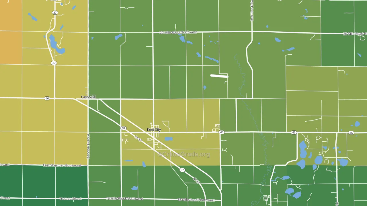 Kent City, MI Map of Theft Rates