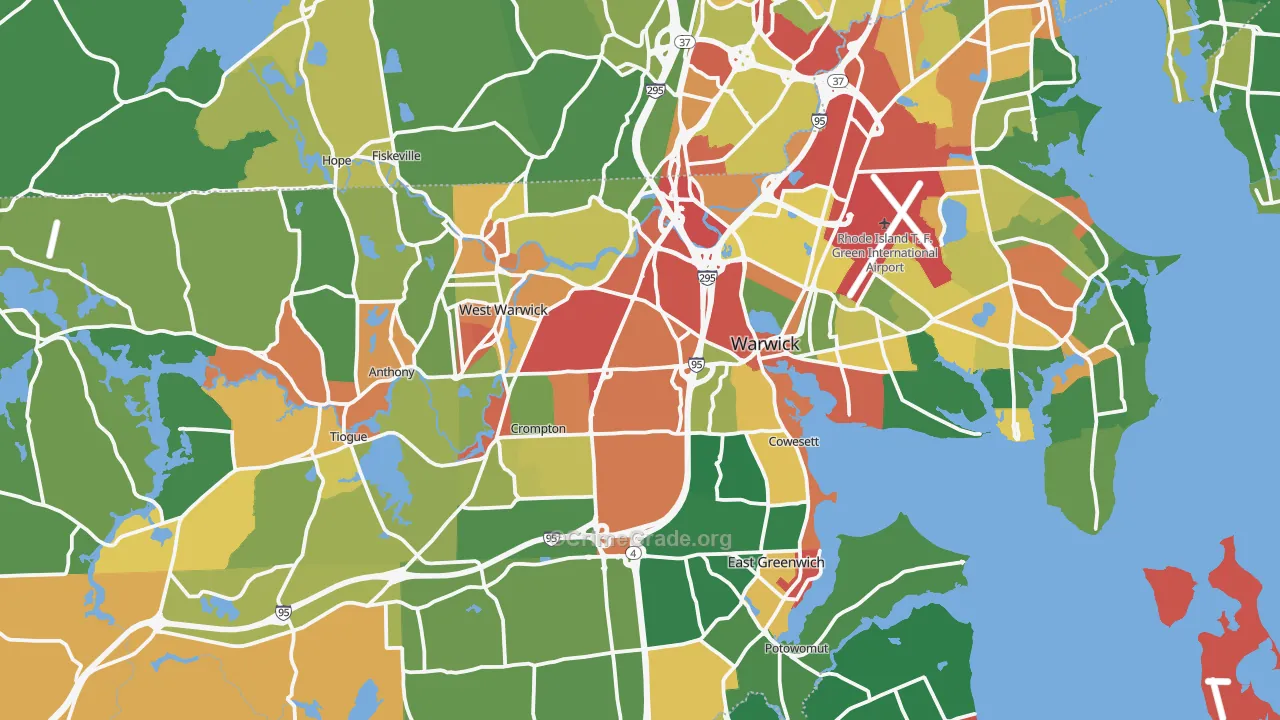 Kent County, RI Map of Theft Rates