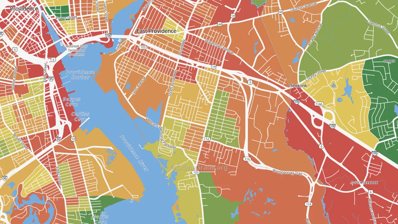 Kent Heights, East Providence, RI Map of Theft Rates